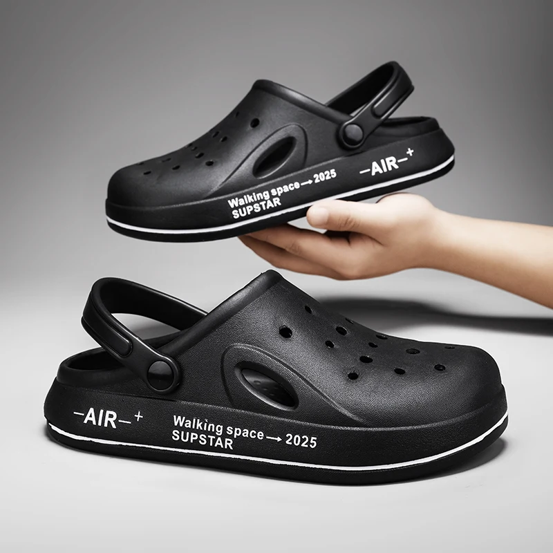 2024 Spring New Hole Shoes Men\'s Outdoor Beach Sandals Anti slip Garden Shoes Close Toe Trendy Casual Slippers 