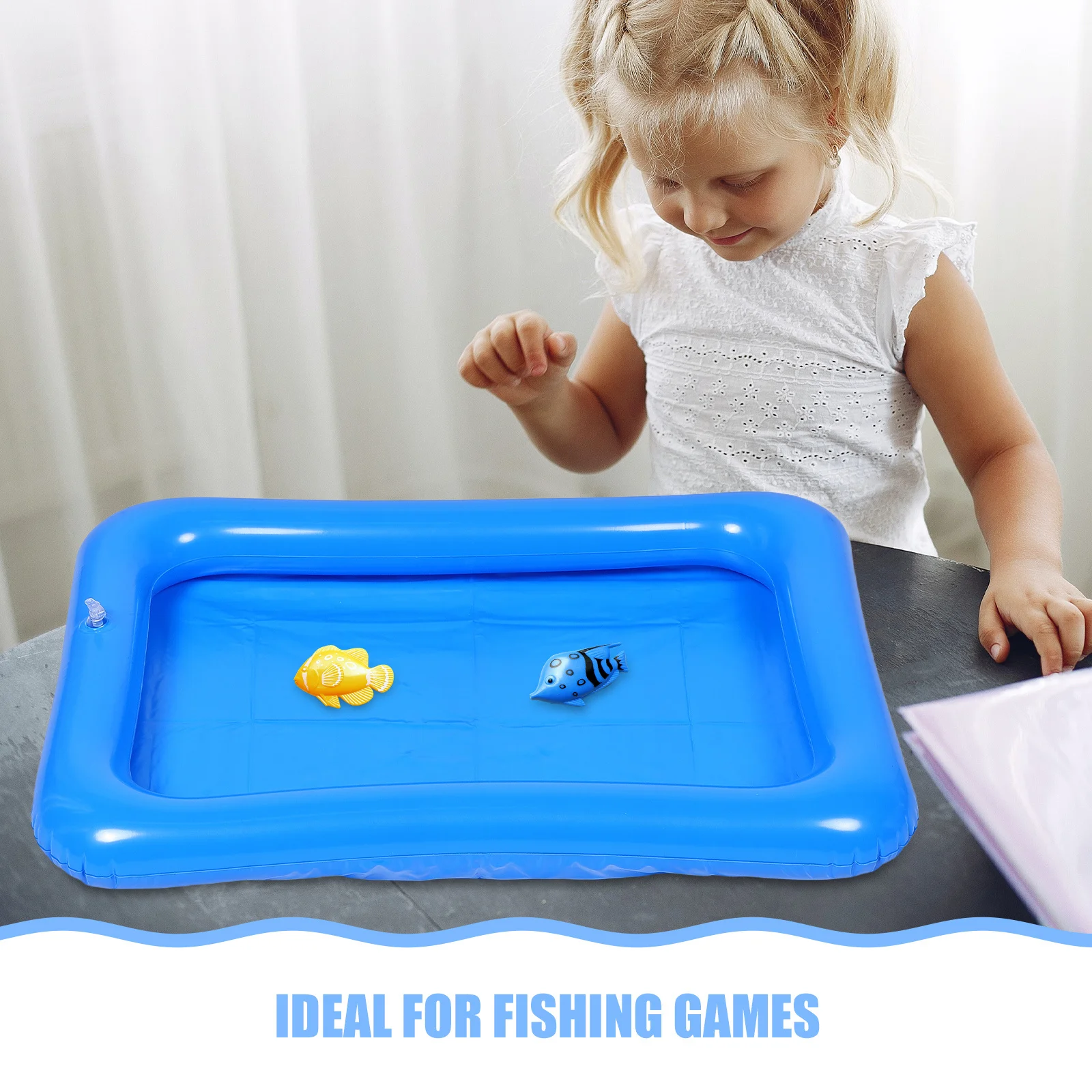 

4Pcs Portable Inflatable Fishing Pool Blue Ocean Design Kids Mini Play Area for Indoor Outdoor Use Develops Coordination Skills
