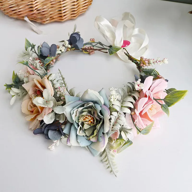 

Big Flower Garland Festival Headpiece Women Hair Accessories Headdress Girl Baby Crown Floral Garland Wedding Floral Headwear