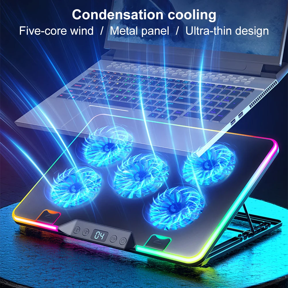 RGB Gaming Laptop Stand Air Cooler Notebook Stand 2 USB Ports Laptop Cooling Stand 2600RPM External Cooler for 11-17.3 inch PC