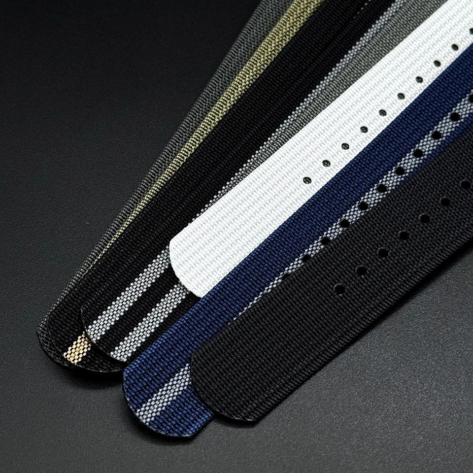 Army Bond Black White Grey color Fabric Watch Band 19MM 21MM Ribbed Nylon Watch Strap Wristband for Omega Seamaster 300/600 view 5
