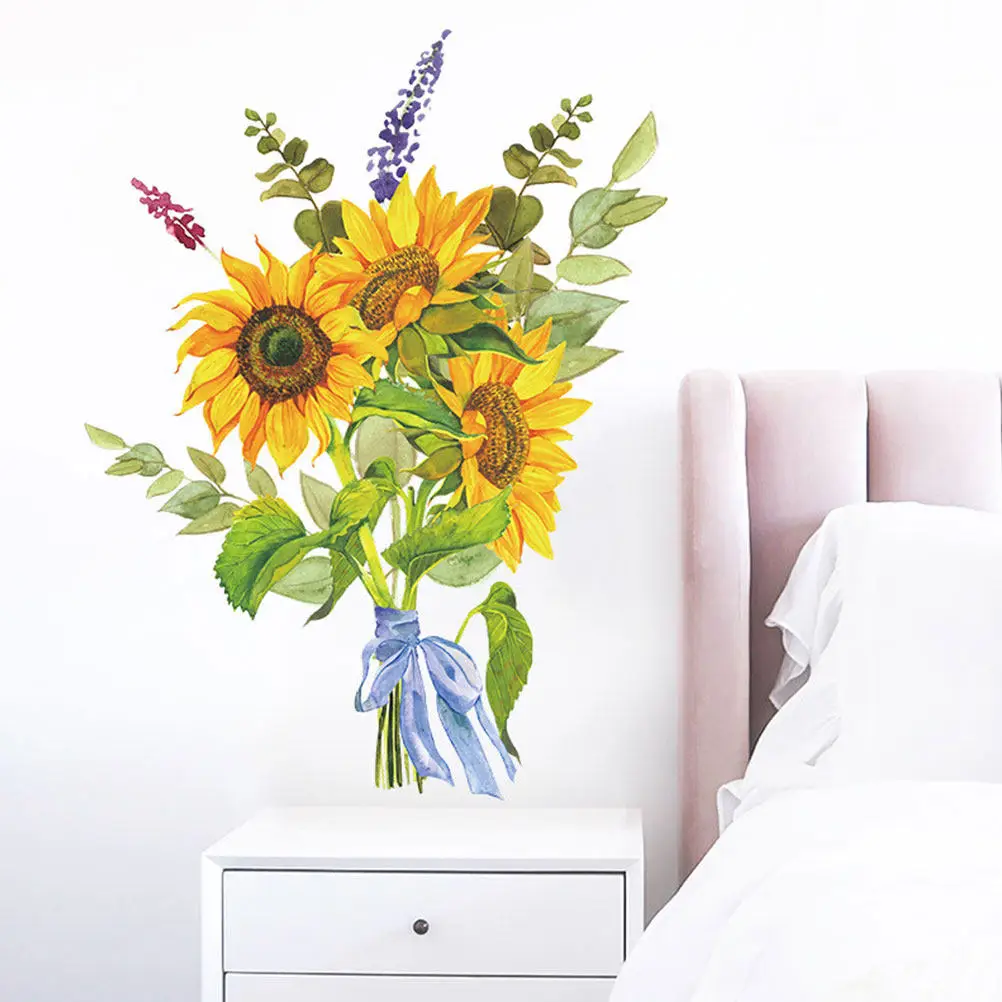 2 Sheets Bedroom Wall Stickers Exquisite Sunflower Home Decor Decals Background Decorative view 6