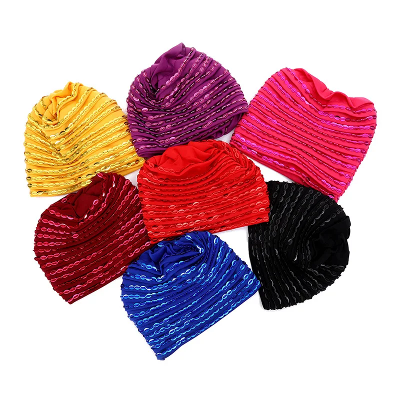 Luxo Lantejoulas frisadas boné de turbante para mulheres, envoltórios artesanais de cabeça feminina africana, elegante boné muçulmano, Nigéria