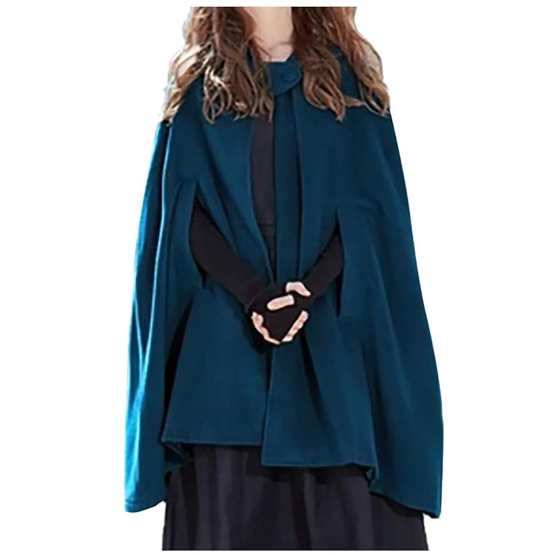 Gothic Open Front Hooded Cardigan Women Autumn Long Coat Solid Color Cloak Cape Winter Outdoor Capes Vintage Ponchos Halloween