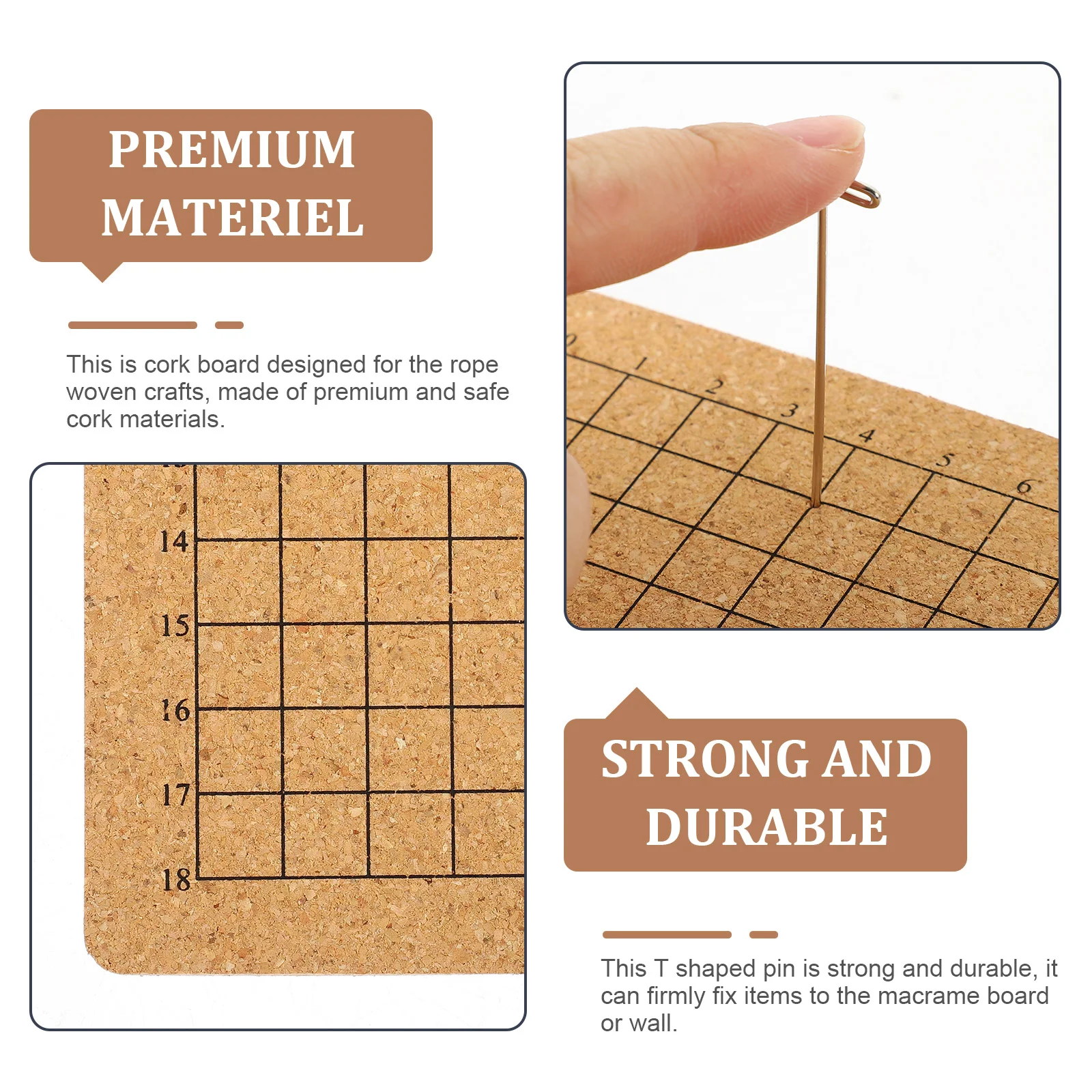 Braided Fixing Plate Measuring Board Macrame and Pins Cork Tool Grid Stainless Steel for Knotting