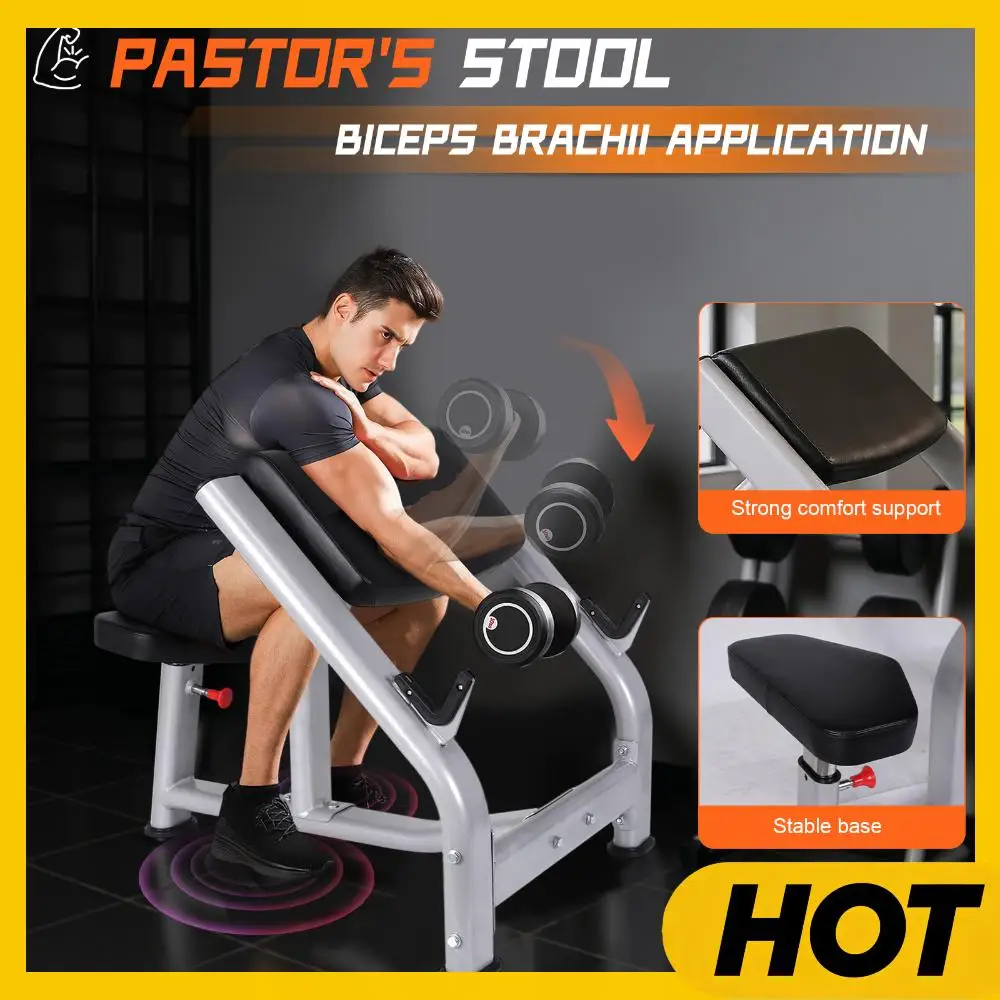 

Тренажер для бицепсов Preacher Bicep Curl Bench с регулируемым сиденьем, станция для сидячих упражнений со штангой и гантелями для домашнего спортзала, силовых тренировок