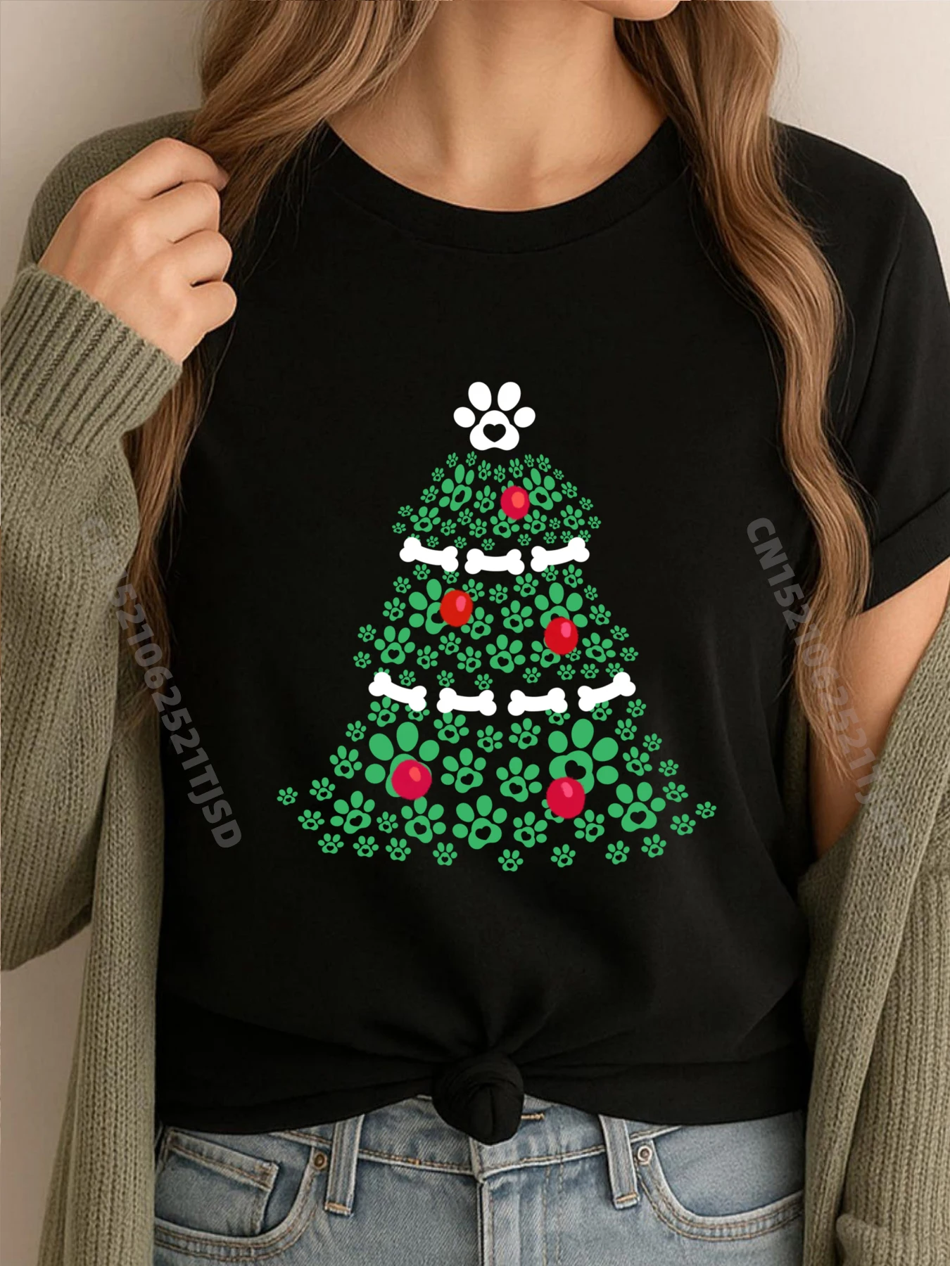 

Cute Xmas Dog Paw Christmas Tree Puppy Lovers Men's T-Shirts Shirts For Woman