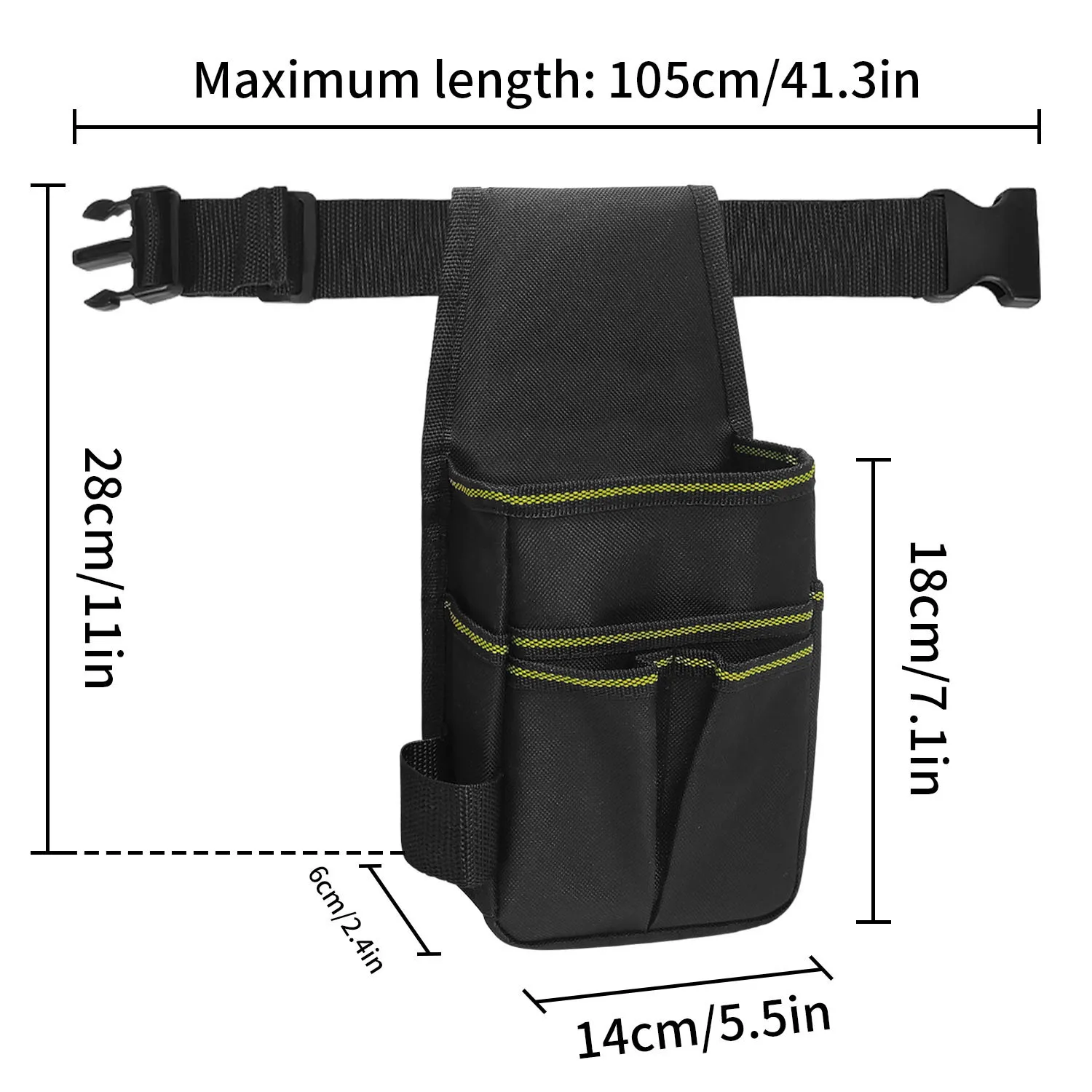 Pocket Tool Pouch，6-Pouches and 9 Screwdriver Loops Construction, Heavy-Duty Tool Bag with Adjustable Belt for Electrici