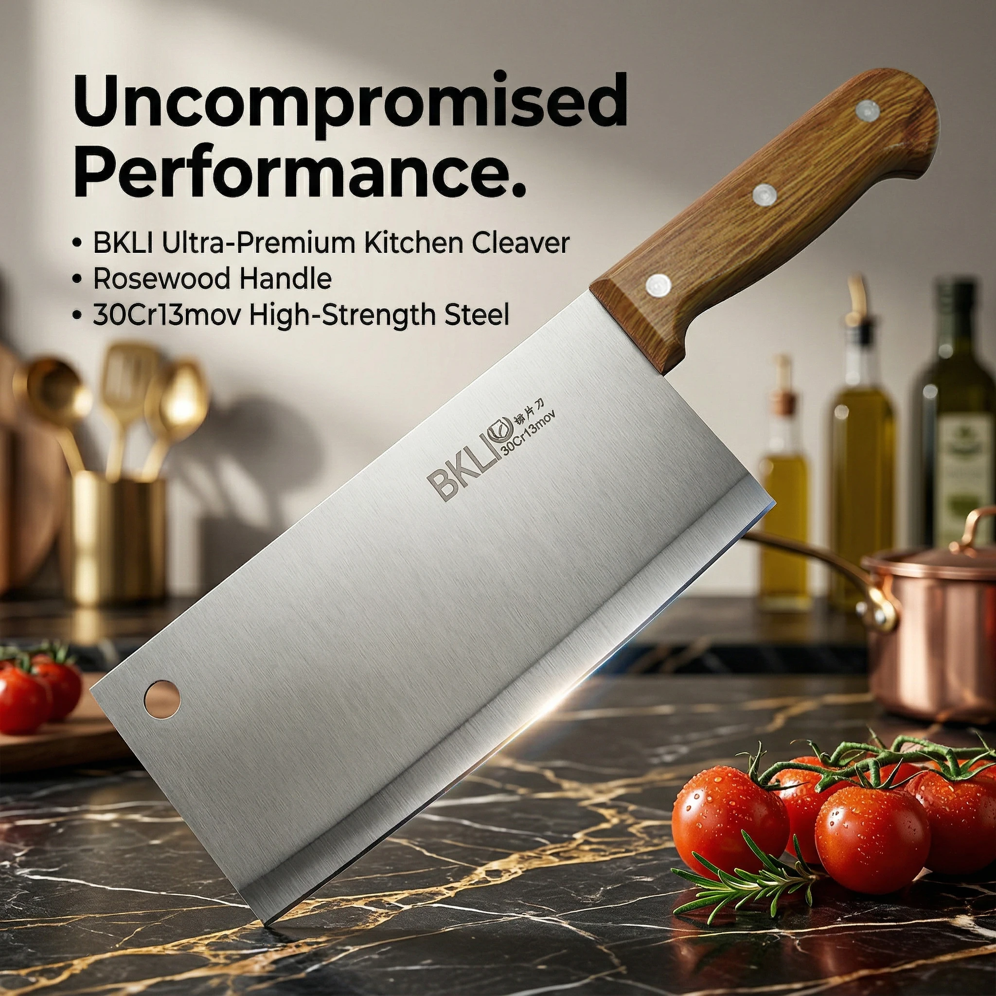 New Premium Kitchen Cleaver Effortless Cutting Slicing Knife, Rust-Proof 30Cr13 Steel Chef Knife with Wood Handle for Home Cook