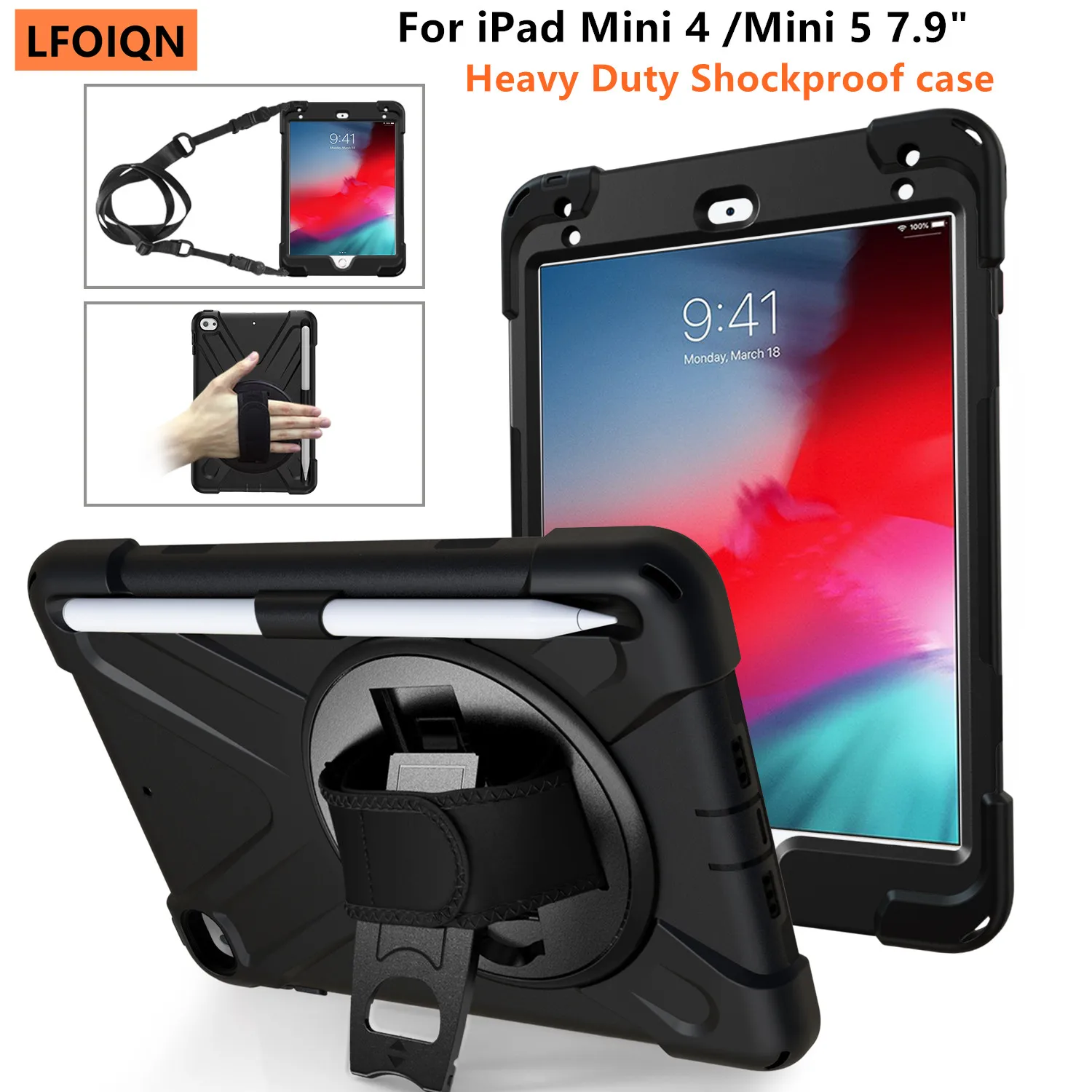 LFOIQN Robuste Stoßfeste Hülle für iPad Mini 5 / iPad Mini 4 Mini5 Mini4 7,9 Zoll Tablet Kinder Silikon-Schutzhülle mit Standfunktion