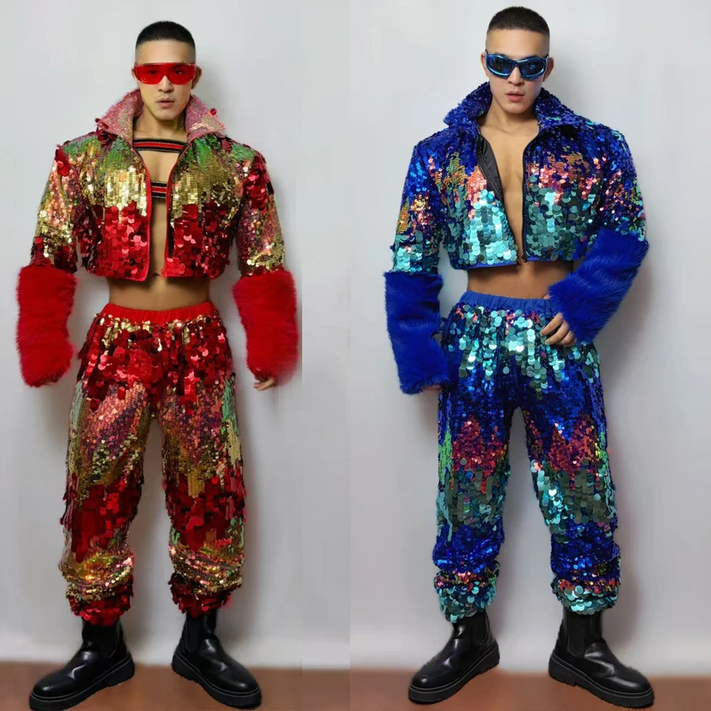 

Костюм для танцора Muscle Man Gogo, одежда для ночных клубов, диджеев, стриптиза, мужская одежда с пайетками для джаза, сценические костюмы для выступлений XS10924