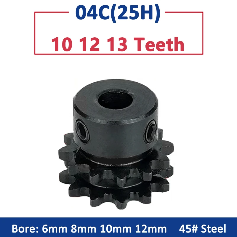 1pc 10 12 13 Teeth 04C 25H Double Row Sprocket for Roller Chain 10T 12T 13T 45# Steel Gear Industrial Drive Sprocket Wheel