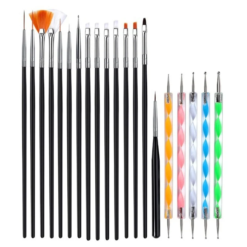 20 pcs /Set Manicure  Acrylic Art Liquid Powder Carving Nail Gel Polish Painting Pen Nails Brushes kits