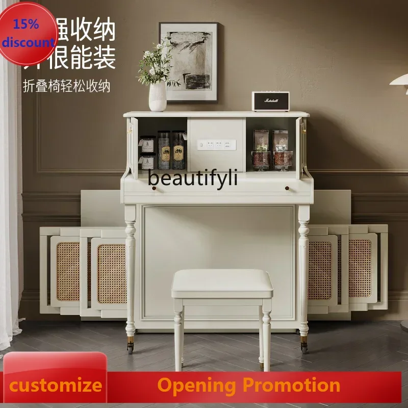 

ss7486 Cream wind retractable island dining table integrated household French folding dining table and chair combination New Lig