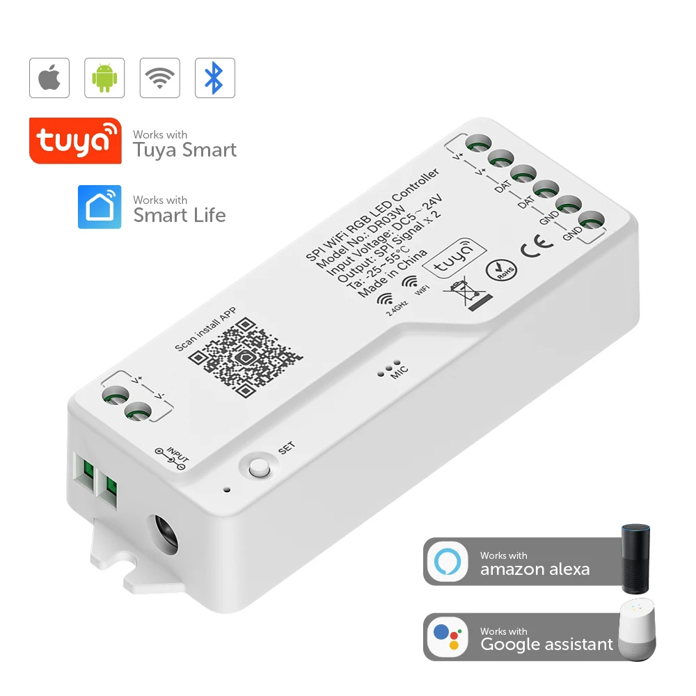 Tuya Wifi LED Controller RGBIC LED Controller Work With BT Google Home Alexa for WS2811 WS2812B WS2815 FCOB Addressable Led Stri