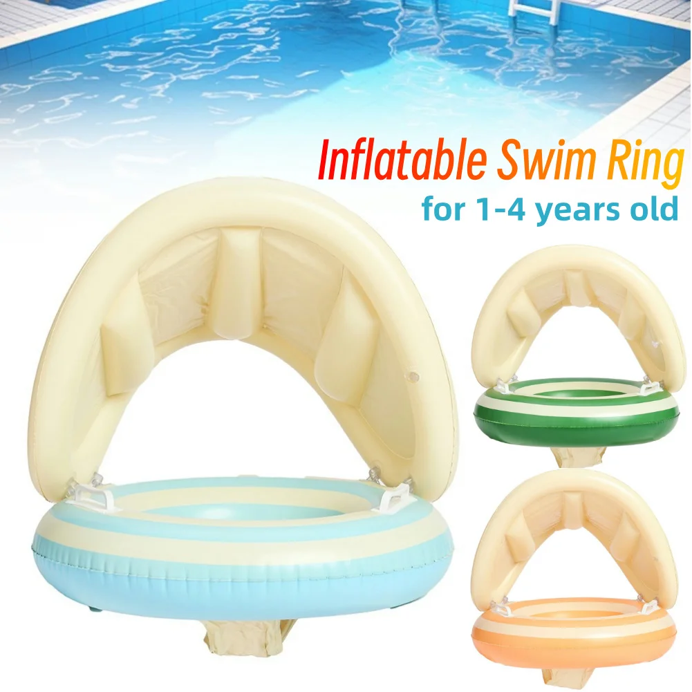 

Baby Swimming Ring Inflatable Swim Ring Blow Up Swim Tube Leakproof Inflatable Swim Ring with Detachable Sunshade Hat