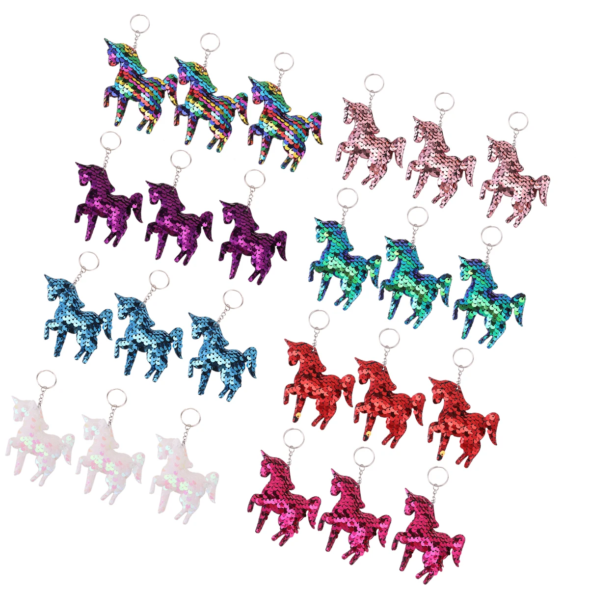 24Pcs Cartoon Sequin Keychains, Glittering Double-Sided Horse Shape Keyrings, Perfect For Birthday Party Favors, Bag Accessories