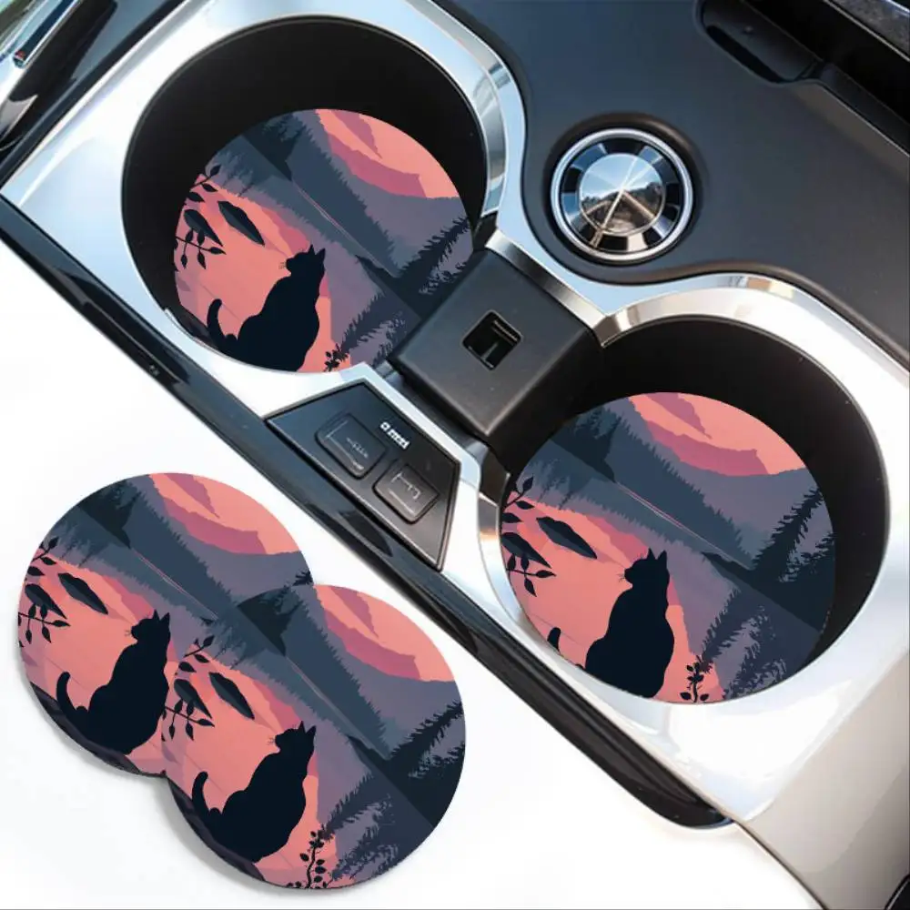 Lakeside Cat Non-Slip Rubber Car Coasters Vehicle Interior Drink Mats Buy One Get One Free