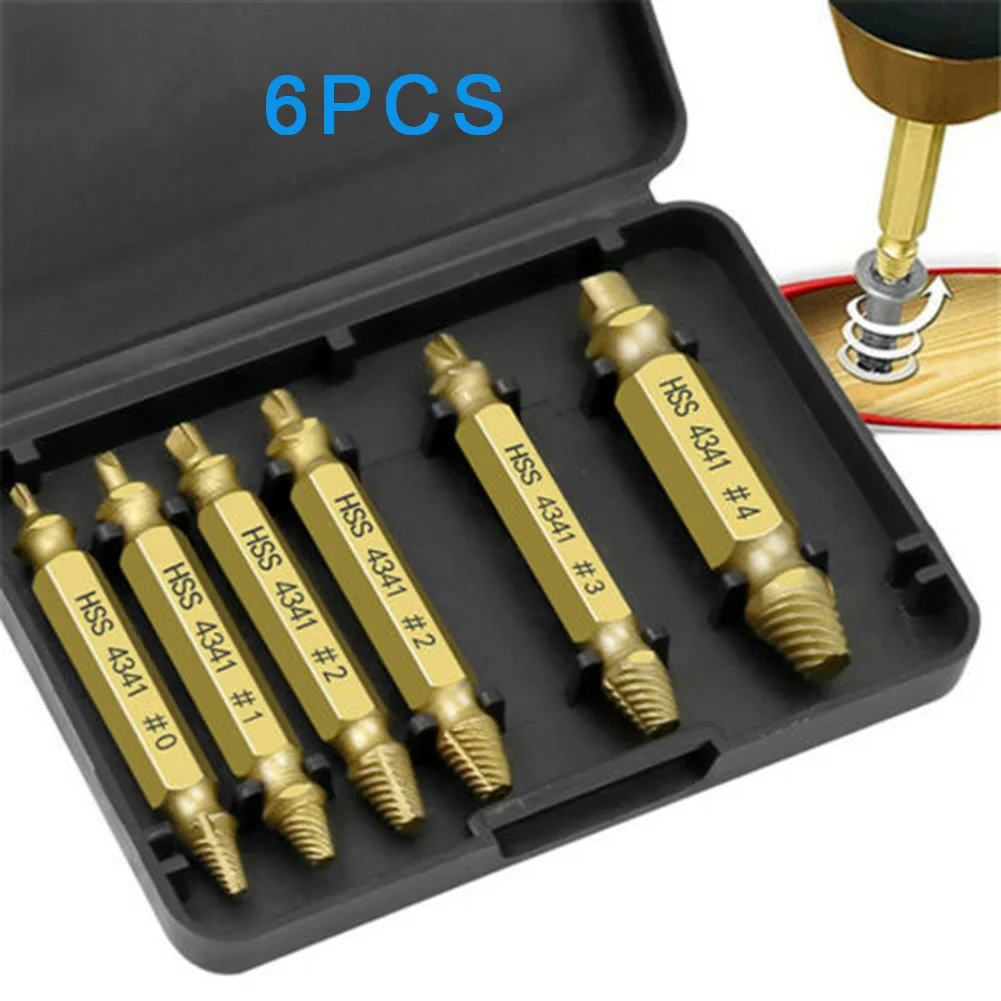 6PCS Damaged Screw Extractor Drill Bit Set Stripped Broken Screw Bolt Remover Extractor Easily Take Out Demolition Tools