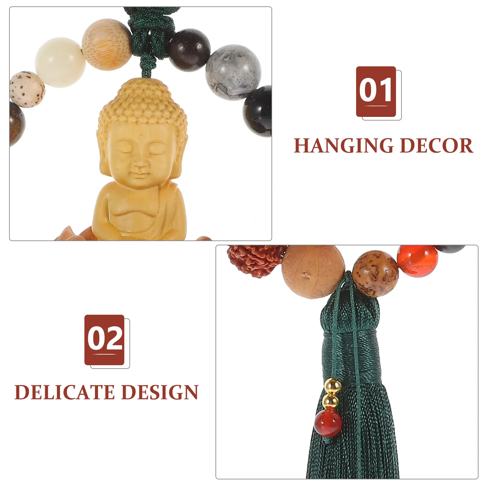 

Buddha Beaded Tassel Charm Chinese Style Wooden Pendant For Car Home Wall Decoration Hanging Ornament Feng Shui Lucky Gift