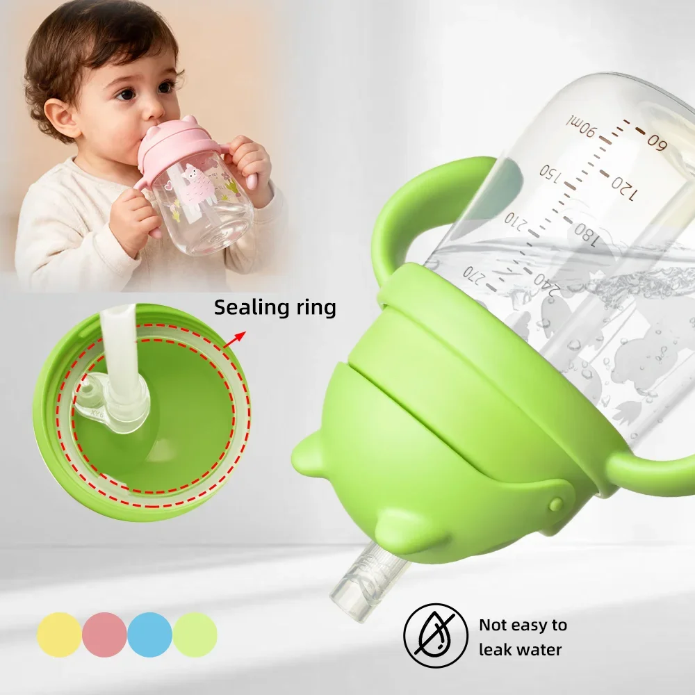 

270 мл милая детская соломенная чашка с двойными ручками и гравитационным шариком, портативная детская тренировочная чашка для питья, чашка для воды против удушья