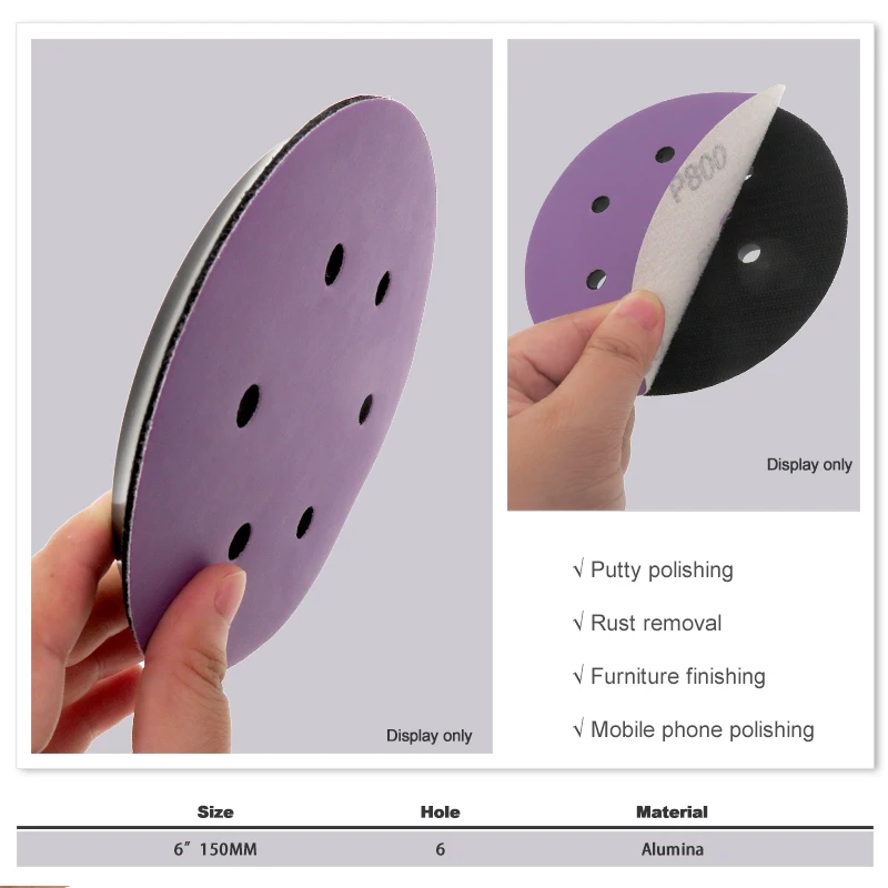 30Pcs 6 Inch 6 hole Sanding Disc Wet Dry Hook and Loop Abrasive Flocking Sandpaper 150mm for Car Woodworking Finishing Polishing