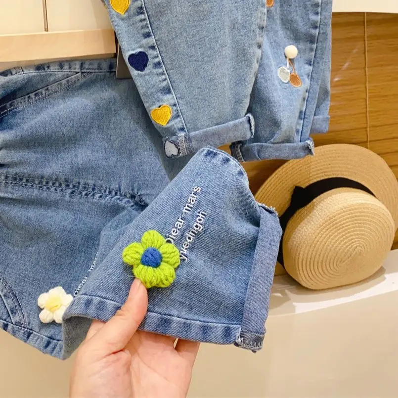 Ambroidered Flower Girl Jeans Baby Boy Kids Jeans Girl Pants Daduhey Wide Leg Pants Harem Pants Clothes Bottoms