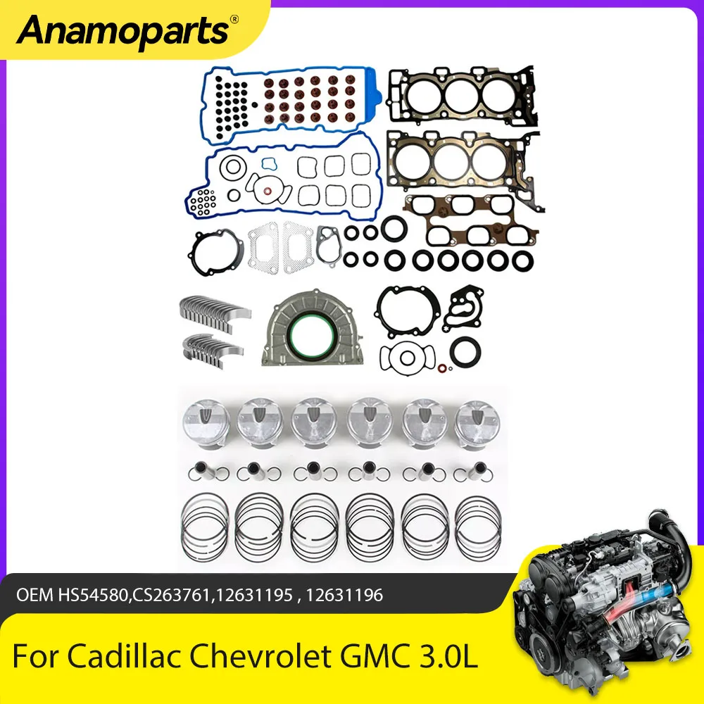 

Engine Parts Full Gasket Set Pistons Rings Kit Bearing Fit 3.0 L LF1 For Cadillac CTS SRX Chevrolet Equinox GMC Buick 3.0L Gas