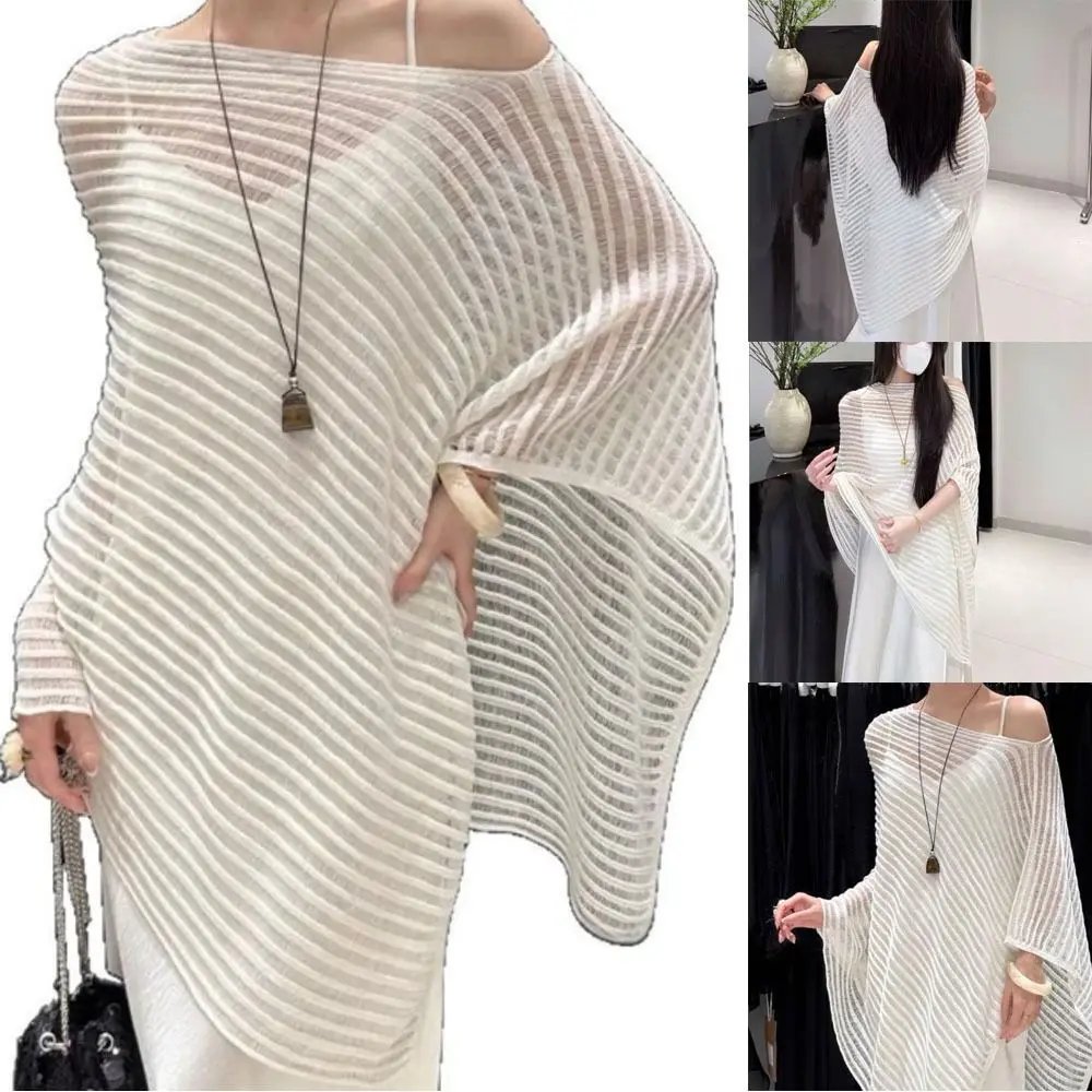 

New Loose Hollow Knitted Cape Casual Solid Color Micro Perspective Cloak Irregular Pullover Autumn Winter
