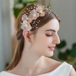 Silk Fabric Flower Headband Garlands Elegant Pearl Hairband Head Women Hair Accessories Bridal Wedding Headpieces