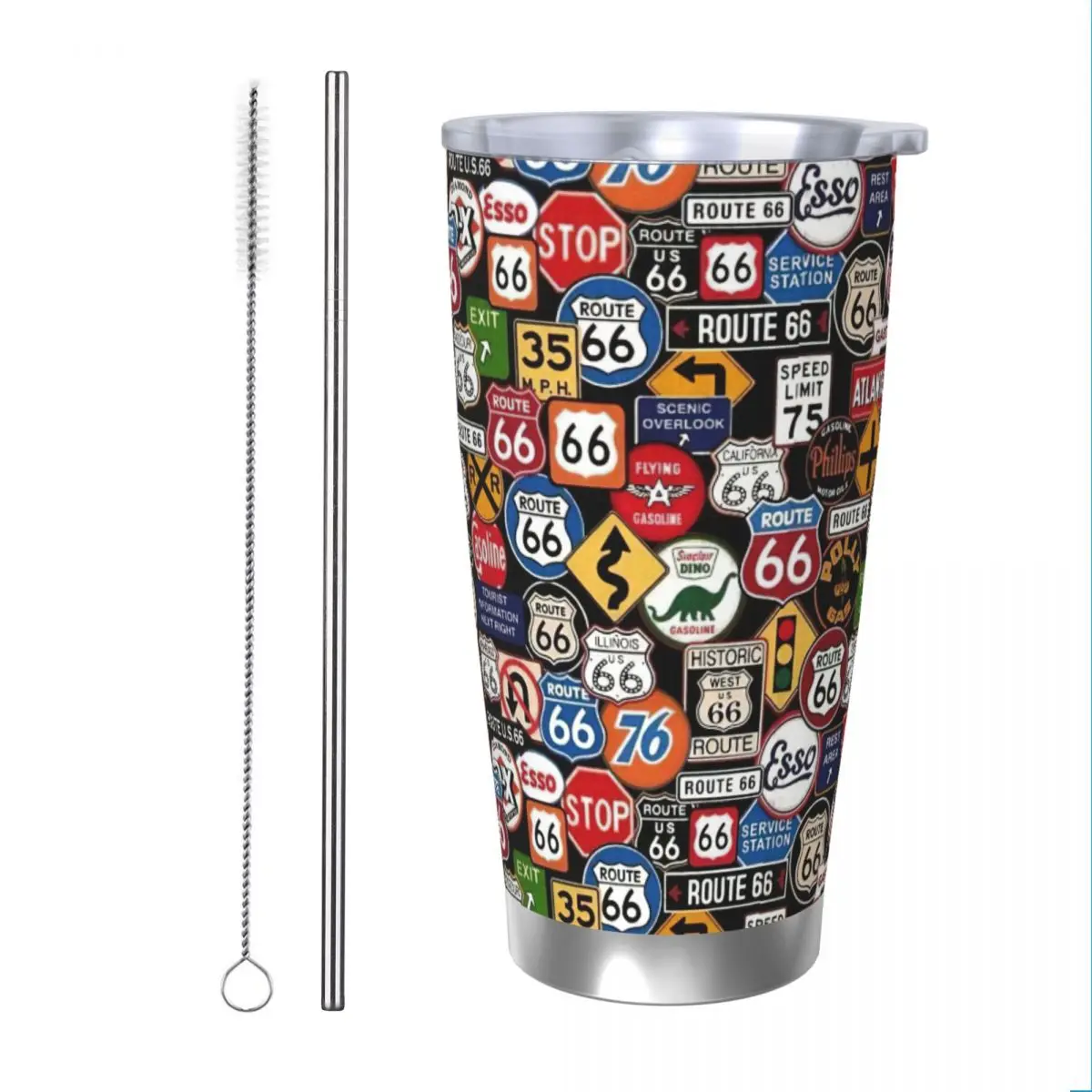 Route 66 Vintage Trip Tumbler Vacuum Insulated Coffee Cups Stainless Steel Office Home Mugs Spill Proof, 20oz