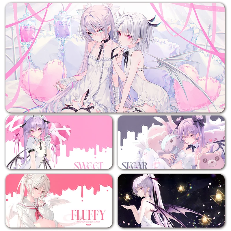 Japanese Anime Girls Lolita Little Devil Pink Purple Cute Mousepad XXL Keyboard Office Table Desk Mat