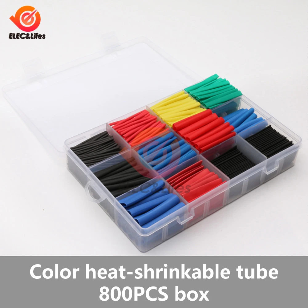 800Pcs Colour Heat Shrinkable Tube 2：1 Shrink Wrapping Kit Assorted Wire Cable Sulation Sleeving Heat Shrink Tubing With box