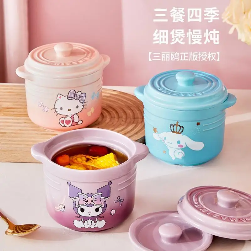 

Sanrios Hellokittys 500Ml Ceramic Stew Pot Anime Home Saucepan Cartoon Large Capacity Soup Pot Cute Stockpot Sweet Kitchenware