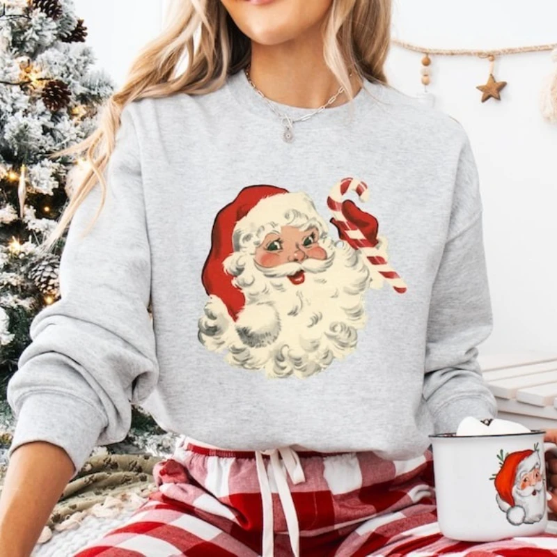 Christmas Crewneck Vintage Santa Sweatshirt Retro Holiday Claus Autumn and Autumn and Winter Long Sleeve Thermal Hoodie Unisex