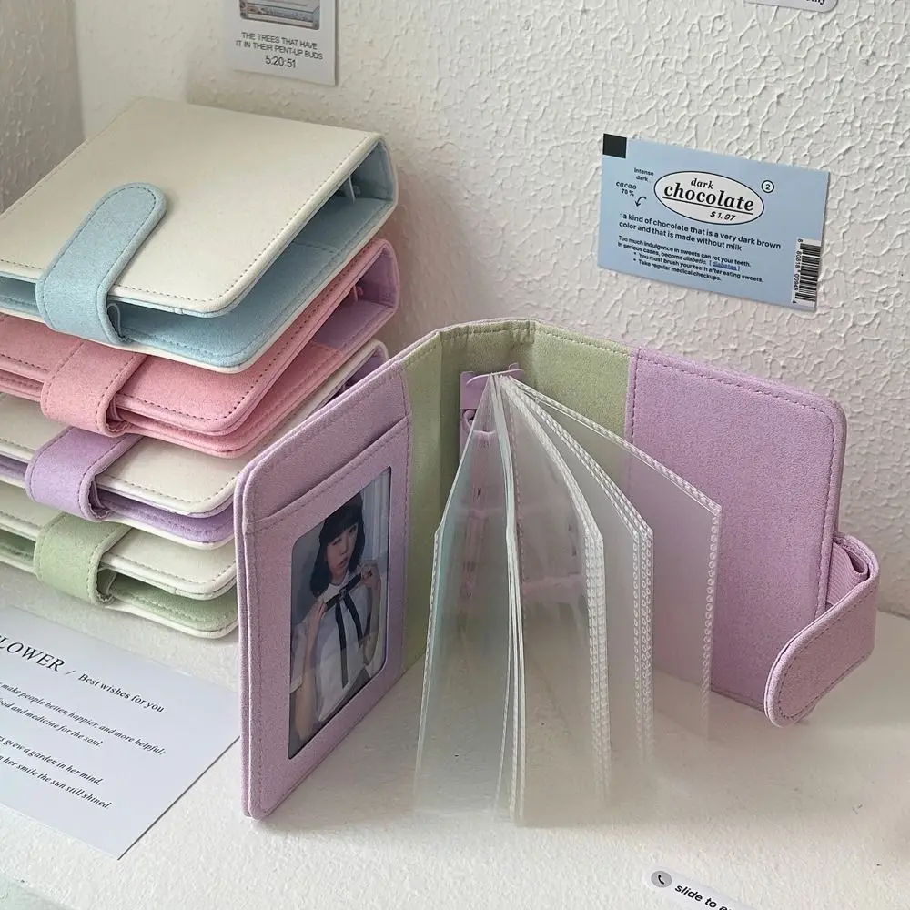High Quality Binder Photo Album PU Leather A8 Photocard Collection Books Solid Color Loose-leaf Album Gift