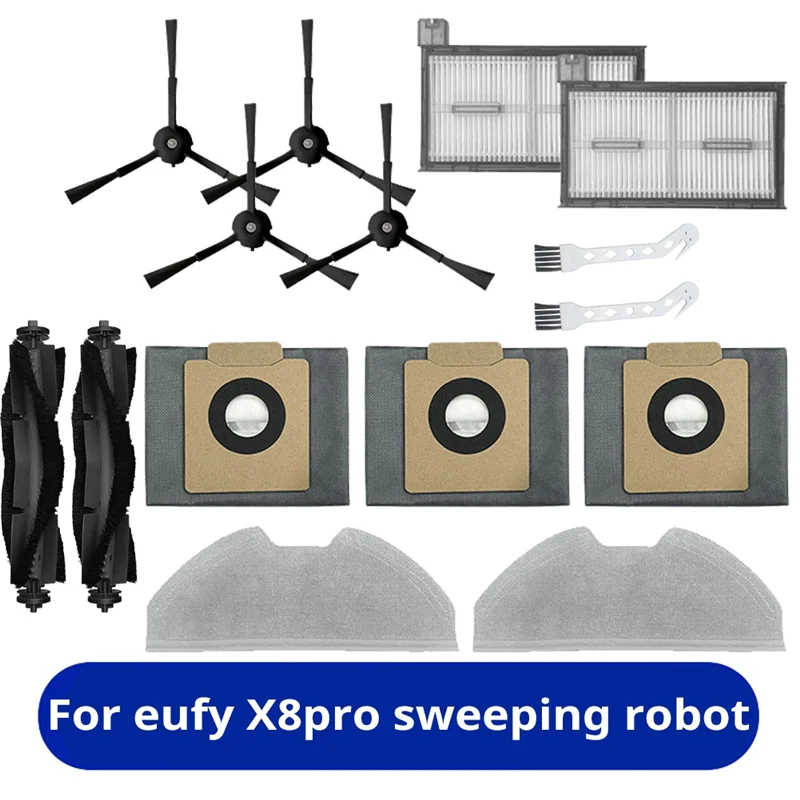 A44T For Eufy Robot Vacuum Cleaner X8pro Accessories Main Side Brush Filter Cloth Dust Bag Replacement Accessory Brush