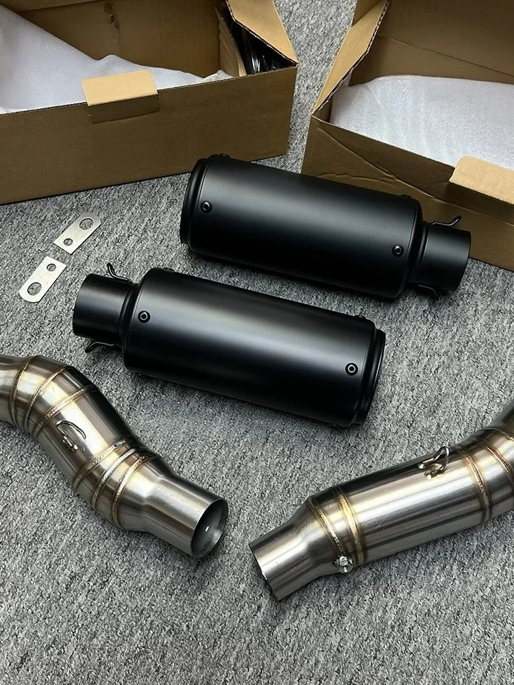 For Kawasaki Z1000 FST Dual-Pipe Exhaust Tail End Stainless Steel Integral Rolled Cylinder Body Fish-Scale Deep Fusion Welds
