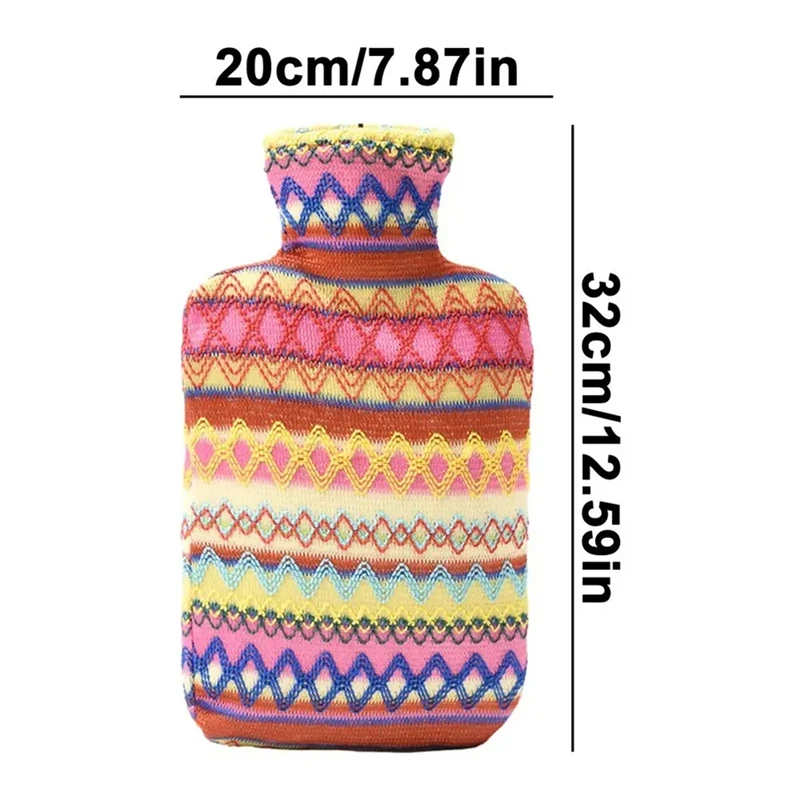 Bolsa de agua caliente de 2 L con cubierta tejida, botella de agua caliente, bolsa de agua caliente de llenado de agua de compresa caliente femenina