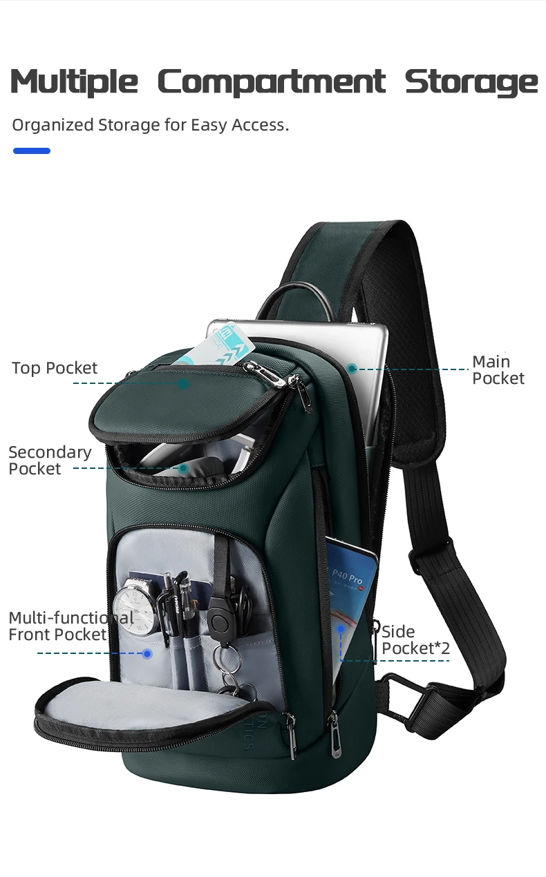 Heroic Knight Multifunktionale Herren-Handtasche mit großem Fassungsvermögen, wasserdichte Oxford-Brusttasche, lässige Umhängetasche für Herren für Outdoor-Sportarten – Detail 7