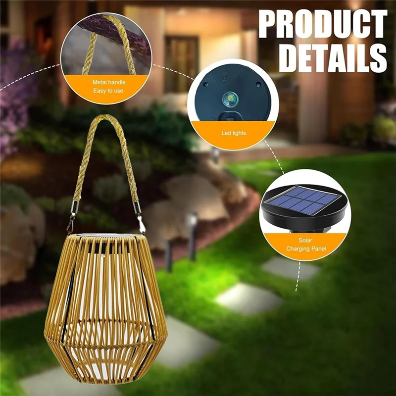 A27F-lanterne solaire extérieure en rotin, lampe de jardin LED en osier étanche pour décoration de Patio dans la cour de jardin