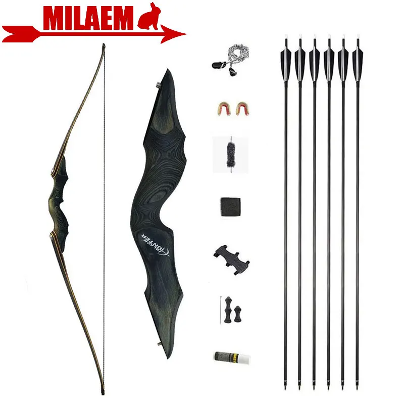 30-60lbs 60inch Archery Longbow Bow and Arrow Set 33inch Spine 500 ID 6.2mm 4inch Turkey Feather Bow Shooting Accessories