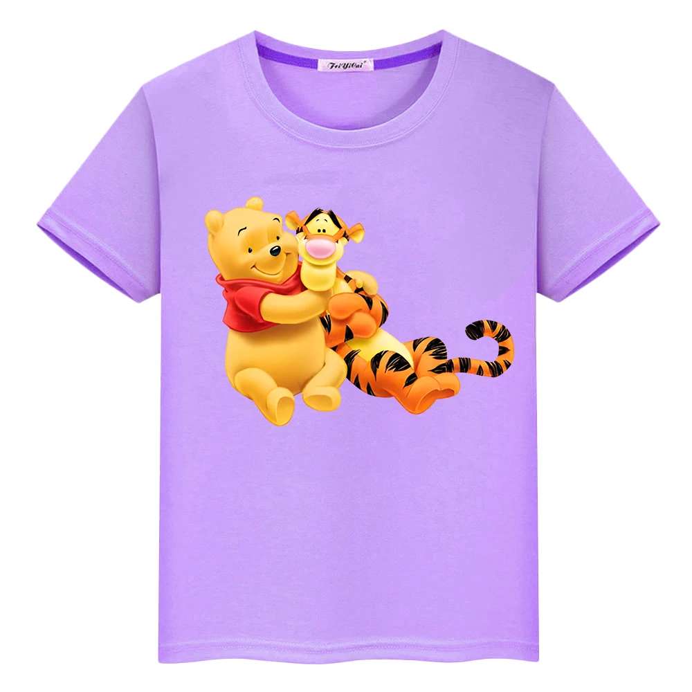 Camiseta con estampado de Disney para niños y niñas, camisa de algodón 100% para niños de 10 años, y2k, one piece, Pooh Bear, Tops Kawaii, camiseta de anime de orgullo corto, Ropa para Niñas