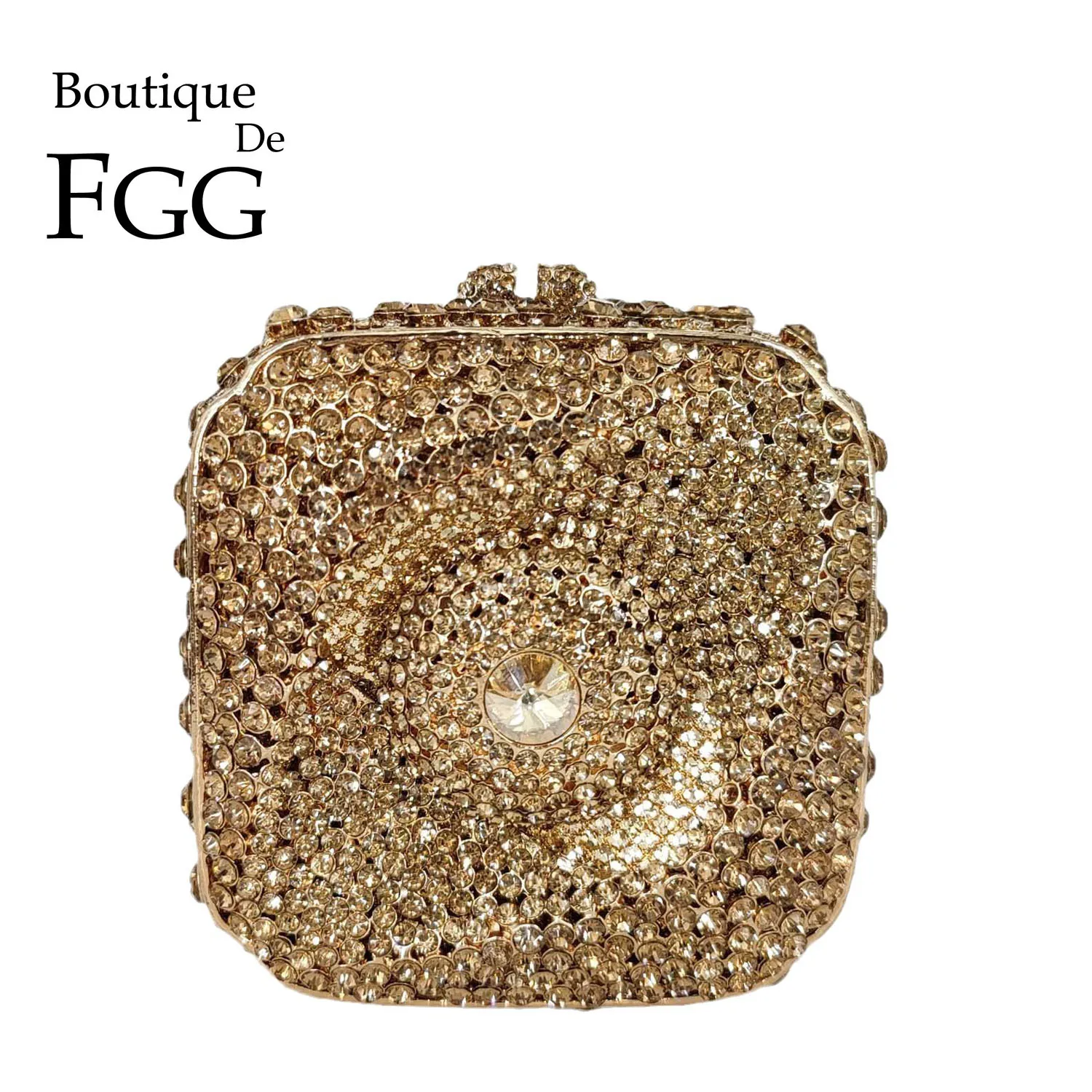 

Boutique De FGG Evil Eye Women Gold Crystal Clutch Evening Box Handbags Bridal Wedding Party Rhinestone Minaudiere Purses Bag