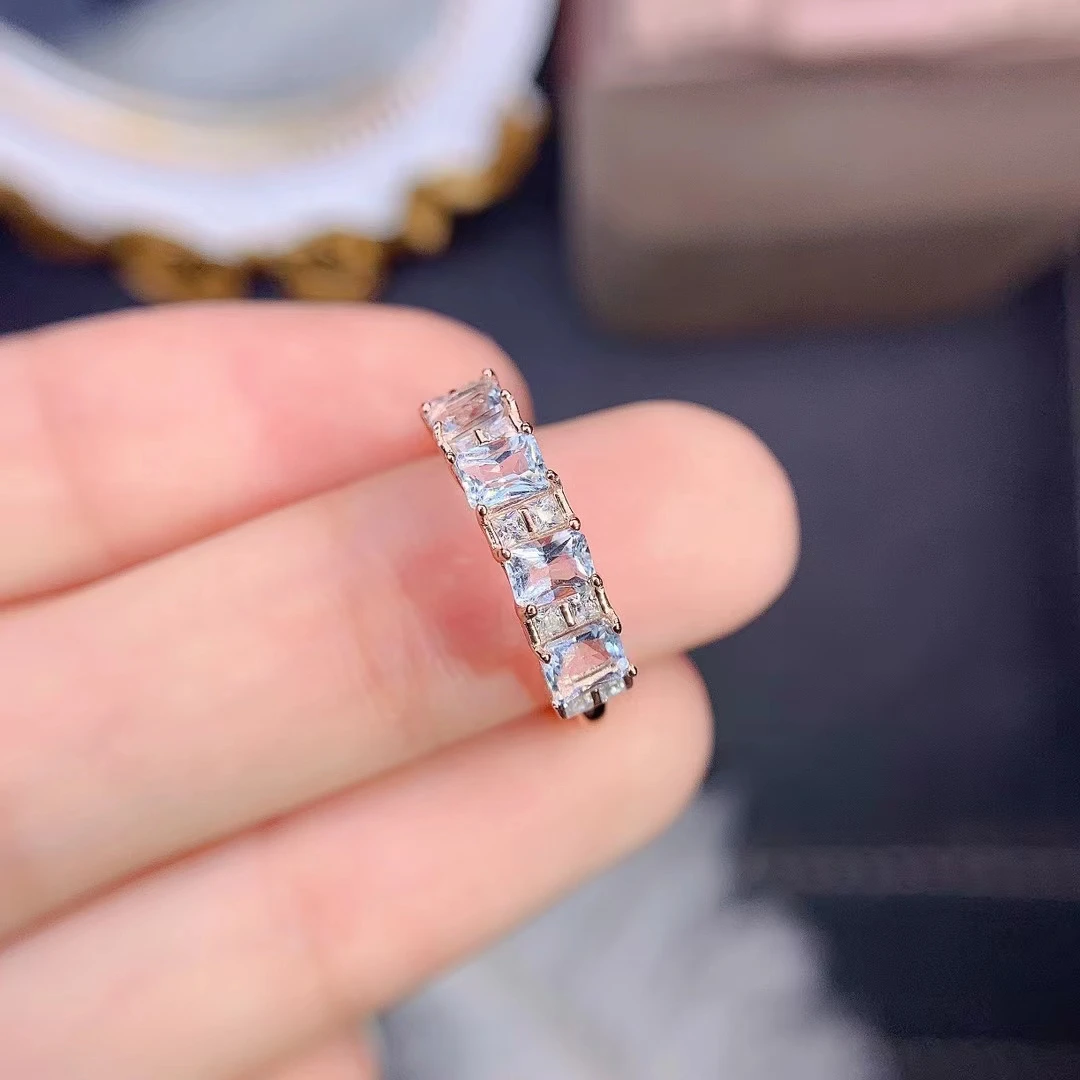 

KJJEAXCMY ювелирные изделия, кольцо с натуральным аквамарином, стерлинговое серебро 925 пробы, женский синий ряд драгоценных камней, свадебный подарок на помолвку и вечеринку