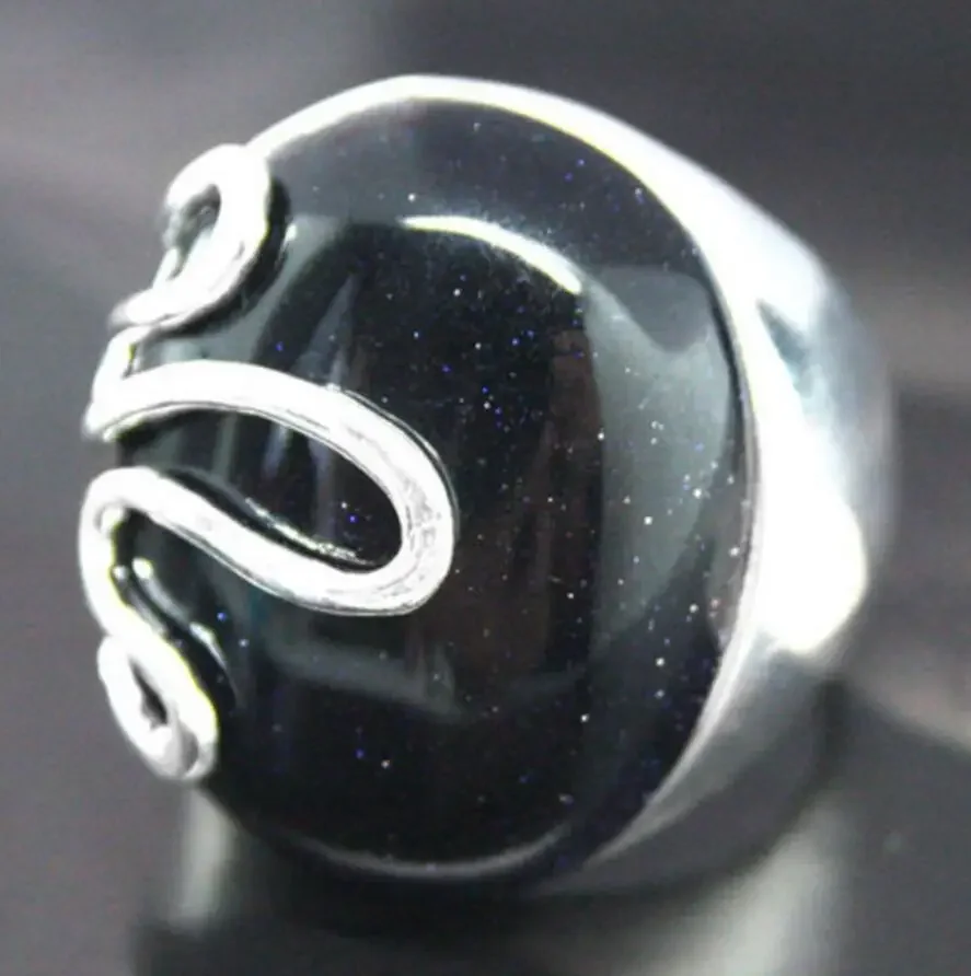 Fashion jewelry wholesale good 17*21mm RARE NATURAL BLUE SAND STONE 925 SILVER RICH LUCKY RING SIZE 7/8/9/10