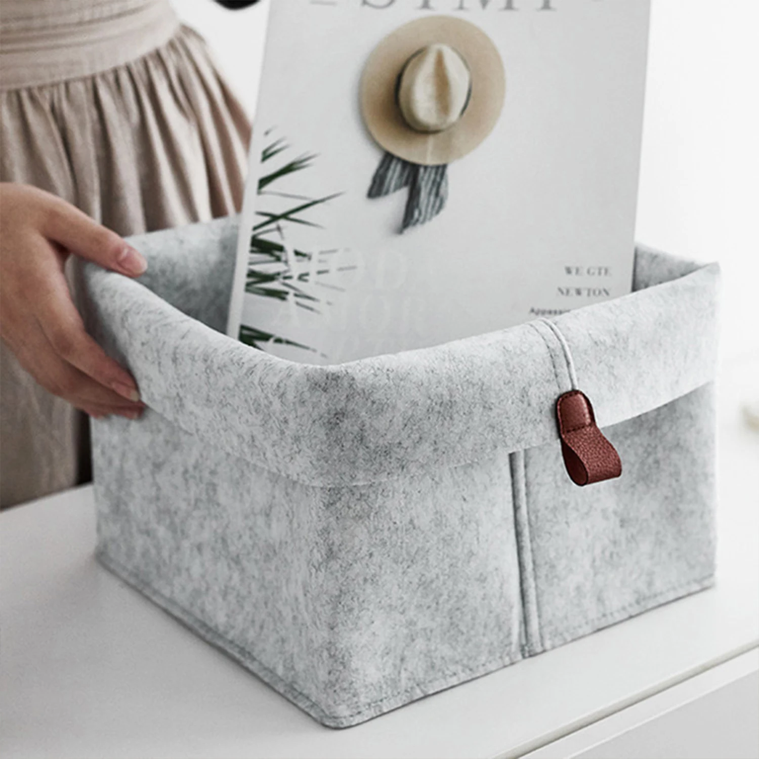 1pc Nordic Felt Storage Basket Living Room Tea Table Black Gray Sundries Storage Basket Cloth Felt Storage Box Bedroom Socks