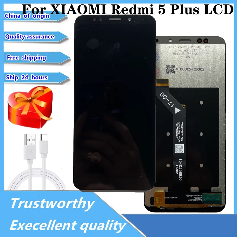 Протестировано 5,99 дюйма для Xiaomi Redmi 5 Plus, сенсорный ЖК-дисплей, для Redmi5 Plus MEG7, MEI7, замена ЖК-дисплея, с рамкой