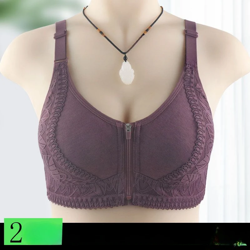 

Summer Lingerie Front Zipper Without Underwire Underwear Bra Big Size Cotton Vest Middle-aged Thin Mold Cup Middle Elderly Tops