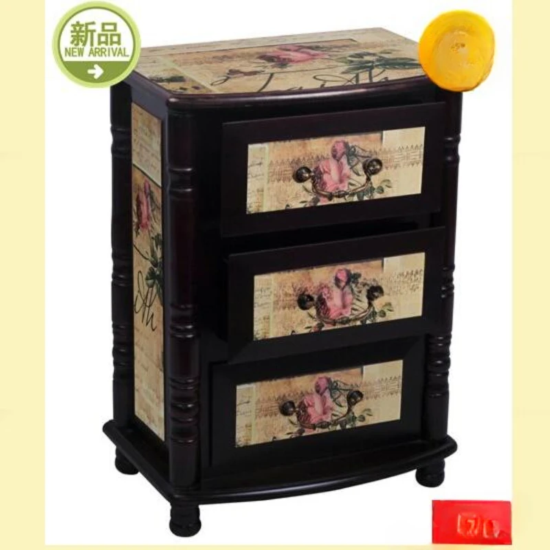 Classic Rose, Solid Wood Triple Drawer Cabinet, Bedside Table